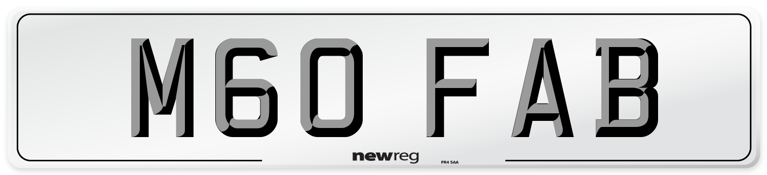 M60 FAB Number Plate from New Reg